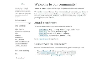 Screenshot of Writethedocs.org