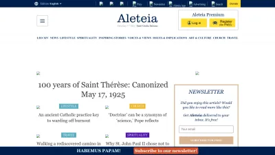 Screenshot of Aleteia.org