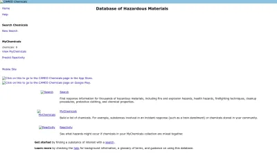 Screenshot of Cameochemicals.noaa.gov