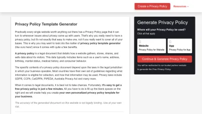 Screenshot of Privacypolicytemplate.net