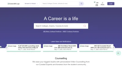 Screenshot of Careers360.com