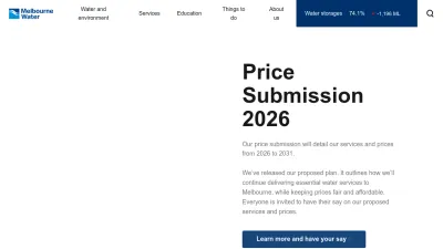 Screenshot of Melbournewater.com.au