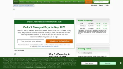 Screenshot preview of zacks.com