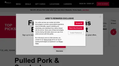 Screenshot of Arbys.com