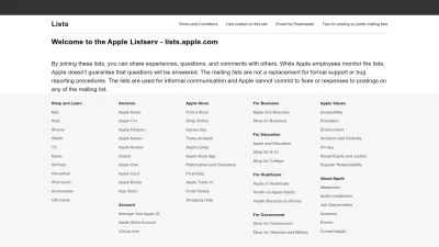 Screenshot of Lists.apple.com