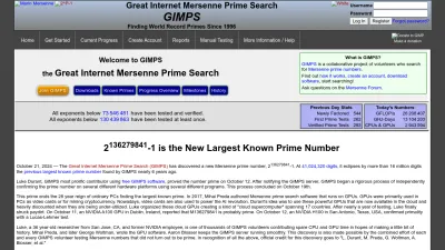 Screenshot of Mersenne.org