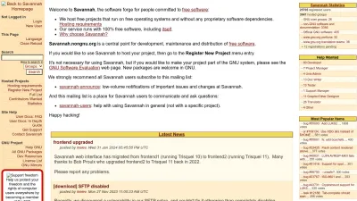 Screenshot of Savannah.nongnu.org