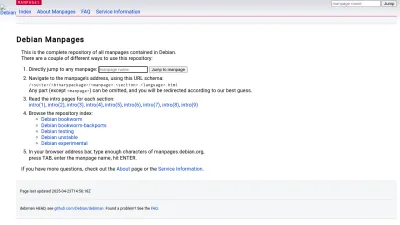 Screenshot of Manpages.debian.org