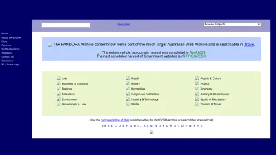 Screenshot of Pandora.nla.gov.au
