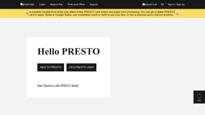 Screenshot of Prestocard.ca