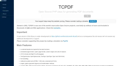 Screenshot preview of tcpdf.org