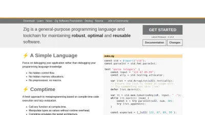 Screenshot of Ziglang.org
