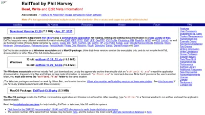 Screenshot of Exiftool.org