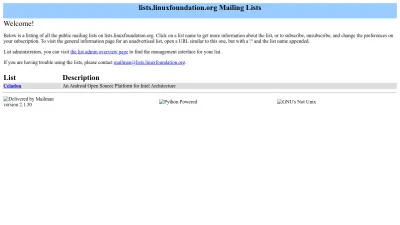Screenshot of Lists.linuxfoundation.org