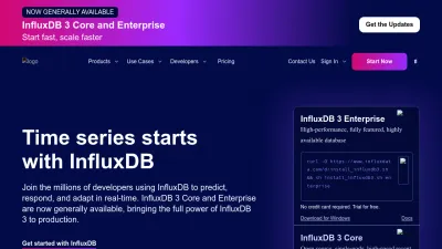 Screenshot of Influxdata.com
