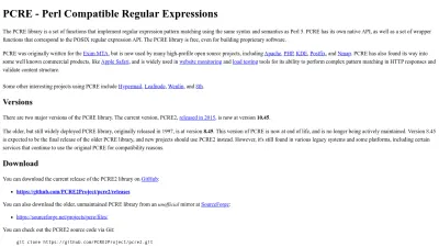 Screenshot of Pcre.org
