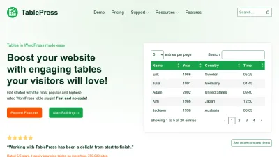 Screenshot preview of tablepress.org
