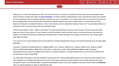 Screenshot of Tutorial.math.lamar.edu