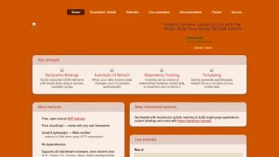 Screenshot of Knockoutjs.com