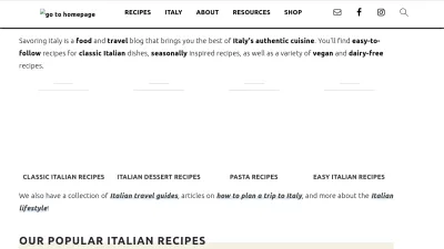 Screenshot preview of savoringitaly.com