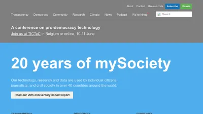 Screenshot of Mysociety.org