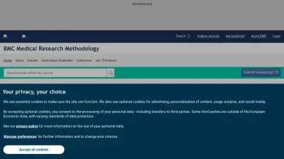 Screenshot of Bmcmedresmethodol.biomedcentral.com