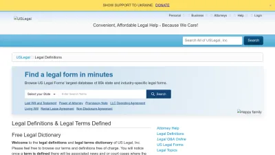 Screenshot of Definitions.uslegal.com