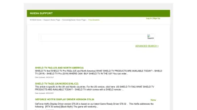 Screenshot of Nvidia.custhelp.com