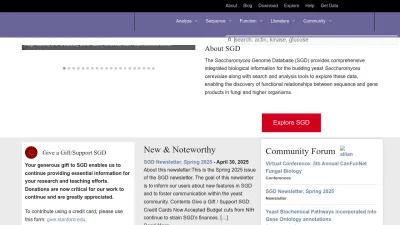 Screenshot of Yeastgenome.org