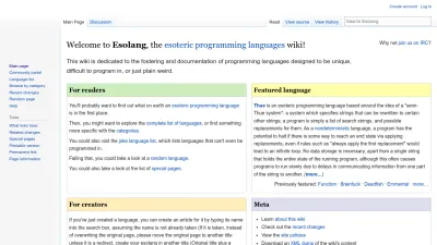 Screenshot of Esolangs.org