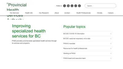 Screenshot of Phsa.ca