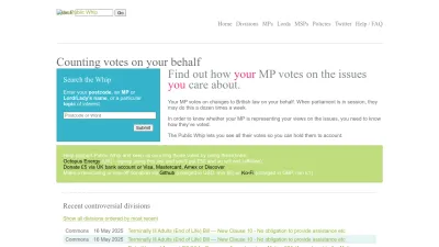 Screenshot of Publicwhip.org.uk