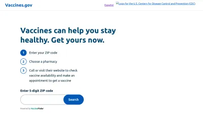 Screenshot of Vaccines.gov