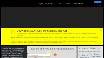Screenshot of Spotthestation.nasa.gov