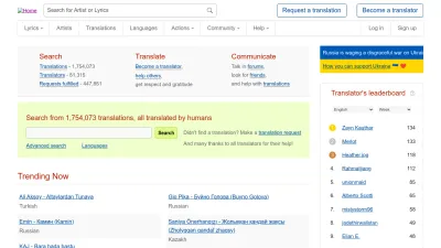 Screenshot of Lyricstranslate.com