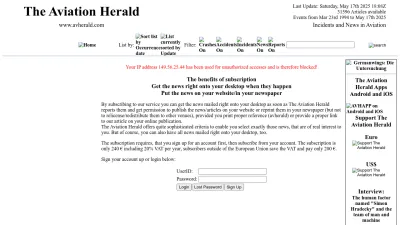 Screenshot preview of avherald.com