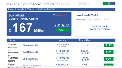 Screenshot of 24lottos.com