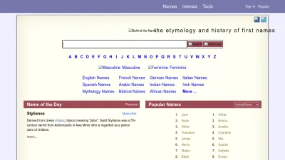 Screenshot of Behindthename.com