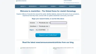 Screenshot of Jewishgen.org