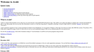 Screenshot of Avahi.org