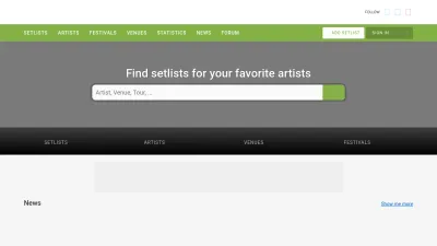 Screenshot of Setlist.fm