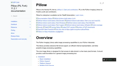 Screenshot preview of pillow.readthedocs.io