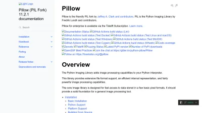 Screenshot of Pillow.readthedocs.io