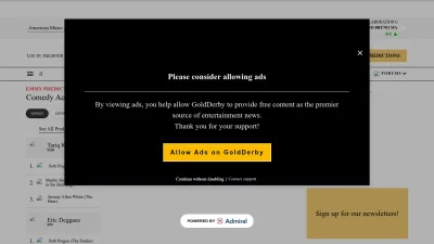 Screenshot of Goldderby.com