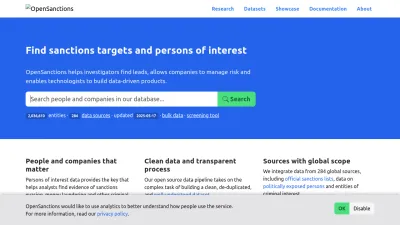 Screenshot of Opensanctions.org