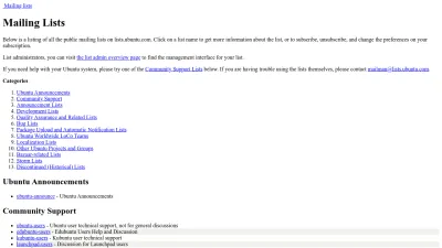 Screenshot of Lists.ubuntu.com