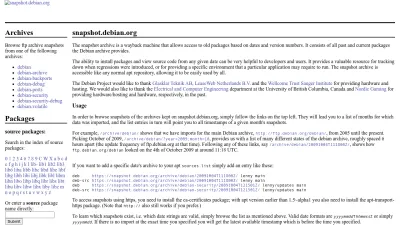 Screenshot of Snapshot.debian.org
