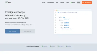 Screenshot of Fixer.io