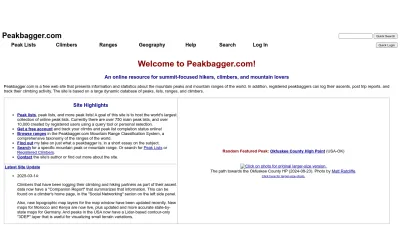 Screenshot of Peakbagger.com