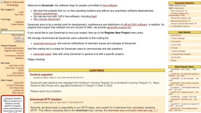 Screenshot of Savannah.gnu.org